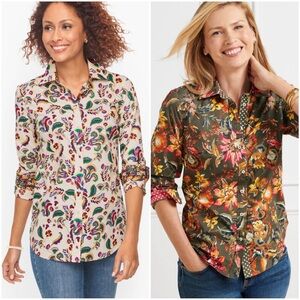 TALBOTS LOT OF TWO BUTTONS UP SHIRTS Floral Paisley Women M Casual Office Cotton